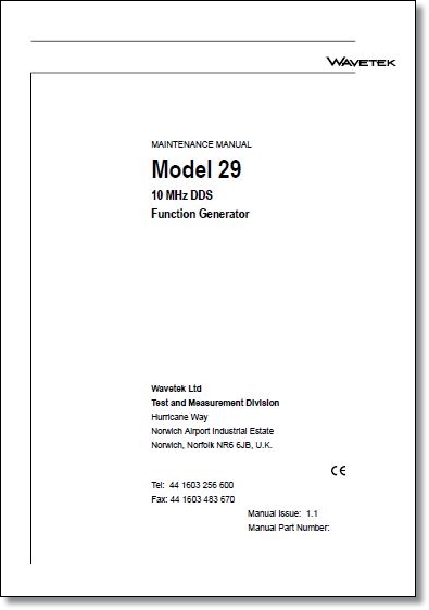 Wavetek 29 10Mhz Function Generator Operator's Manual Wavetek 29 10Mhz Function Generator Operator's Manual